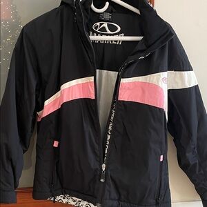Marker Kids Black Puffer with Pink and White Stripes